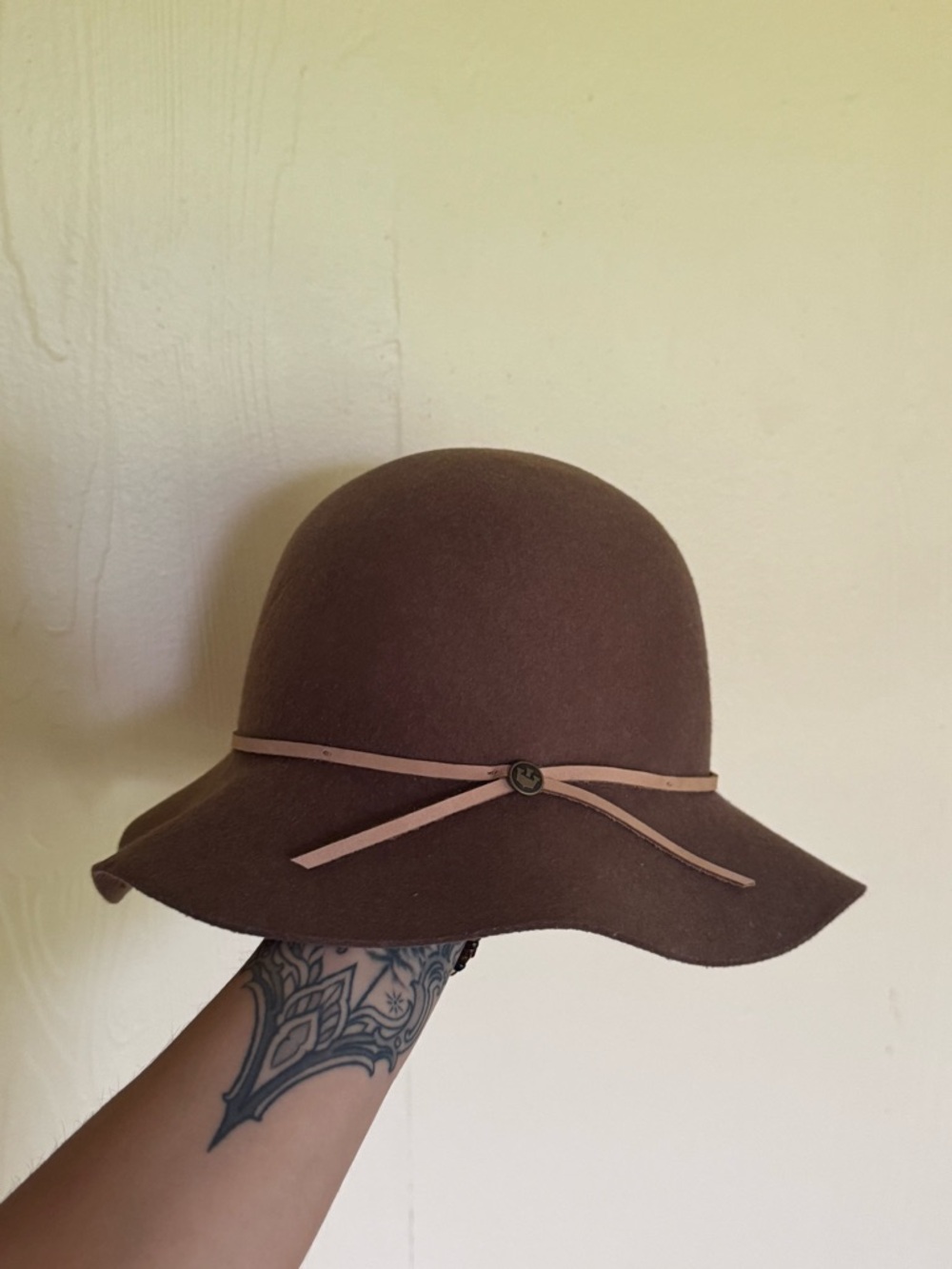 Goorin Bros Brown Wool Cloche Hat with Pink Trim